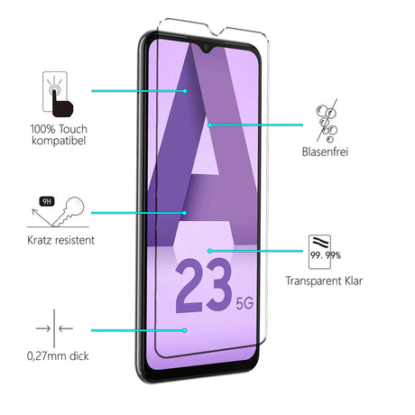 4in1 9H Displayschutz-Set für Samsung Galaxy A23 5G, 2x Displayglas und 2x Kameraglas