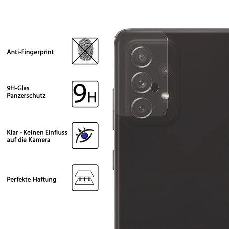 4in1 9H Displayschutz-Set für Samsung Galaxy A72, 2x Displayglas und 2x Kameraglas