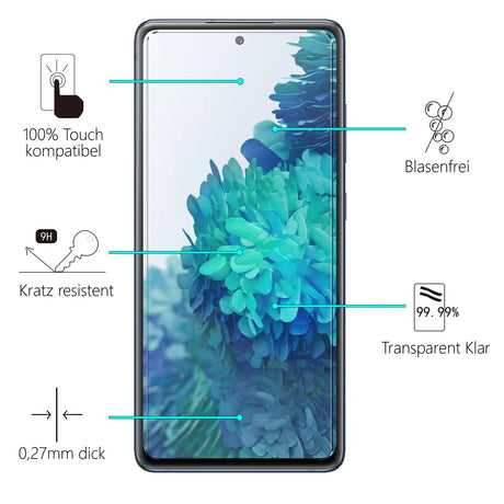 4in1 9H Displayschutz-Set für Samsung Galaxy S20 FE, 2x Displayglas und 2x Kameraglas