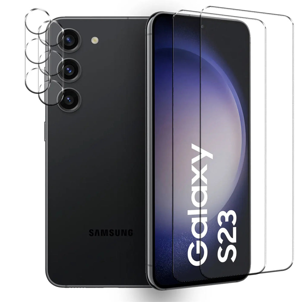 4in1 9H Displayschutz-Set für Samsung Galaxy S23, 2x Displayglas und 2x Kameraglas