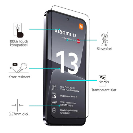 4in1 9H Displayschutz-Set für Xiaomi 13, 2x Displayglas und 2x Kameraglas