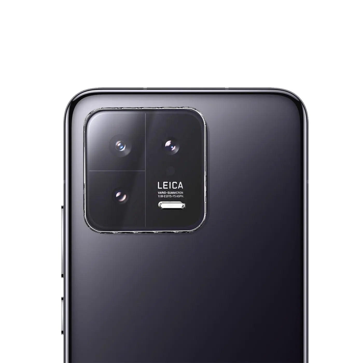 Rückseite eines schwarzen Xiaomi 13 Smartphones mit glänzendem Kameramodul und Leica-Schriftzug, schräg von hinten.