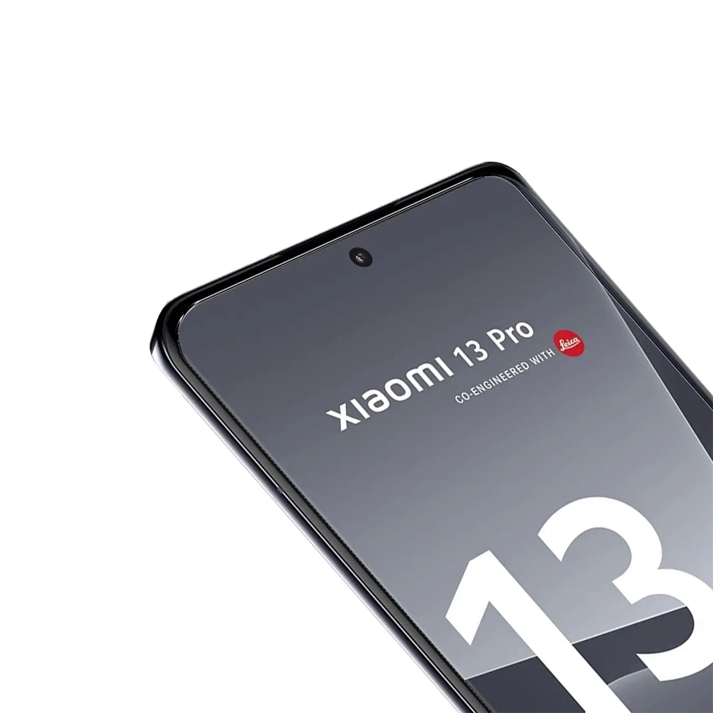 Schwarzes Xiaomi 13 Pro Smartphone, Display mit "Xiaomi 13 Pro" Schriftzug, von oben links schräg nach unten rechts.
