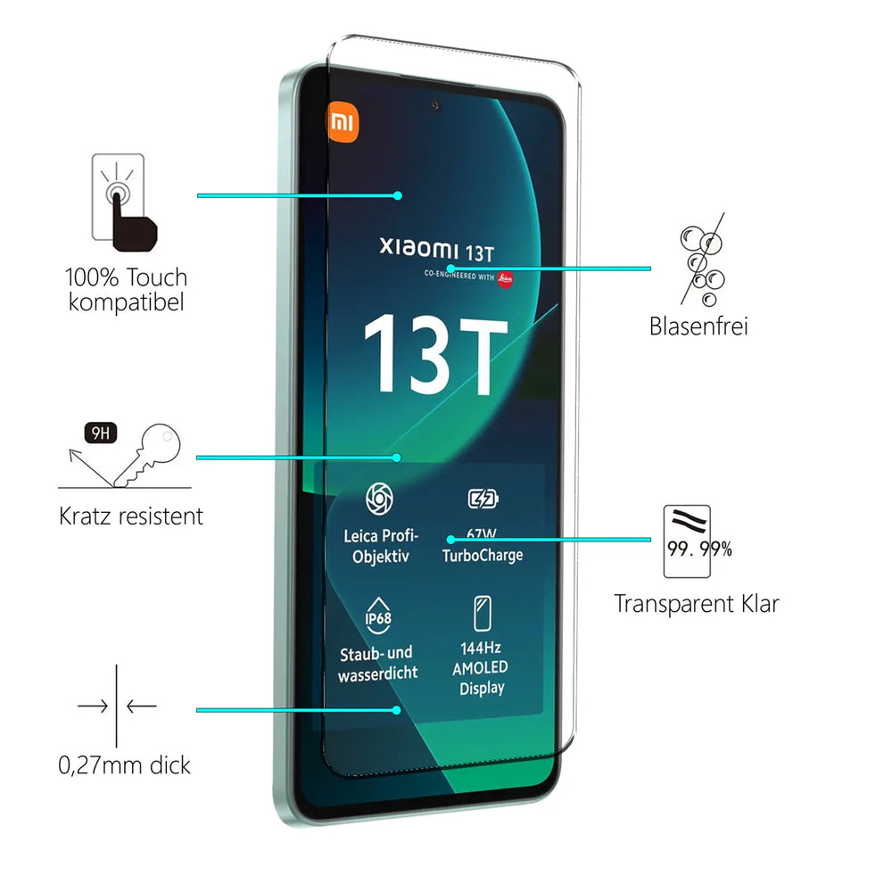 4in1 9H Displayschutz-Set für Xiaomi 13T / 13T Pro, 2x Displayglas und 2x Kameraglas