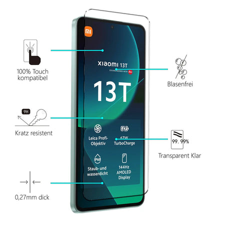 4in1 9H Displayschutz-Set für Xiaomi 13T / 13T Pro, 2x Displayglas und 2x Kameraglas