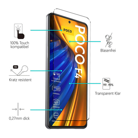 4in1 9H Displayschutz-Set für Xiaomi POCO F4, 2x Displayglas und 2x Kameraglas