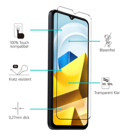 4in1 9H Displayschutz-Set für Xiaomi Poco M5, 2x Displayglas und 2x Kameraglas