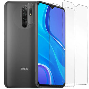 4in1 9H Displayschutz-Set für Xiaomi Redmi 9, 2x Displayglas und 2x Kameraglas