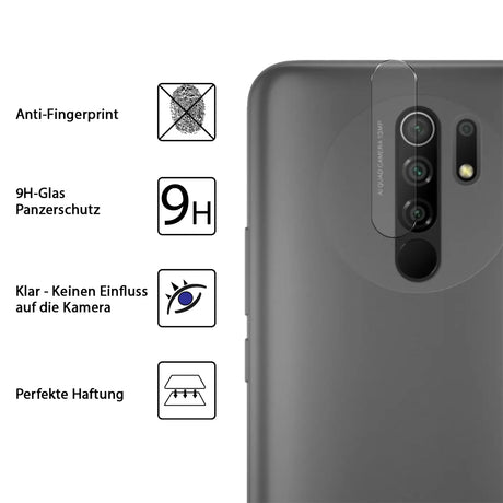 4in1 9H Displayschutz-Set für Xiaomi Redmi 9, 2x Displayglas und 2x Kameraglas