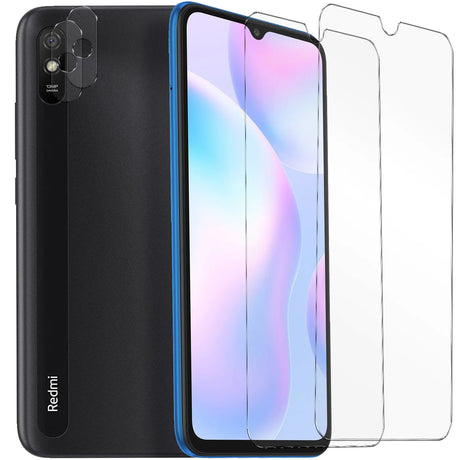 4in1 9H Displayschutz-Set für Xiaomi Redmi 9A, 2x Displayglas und 2x Kameraglas
