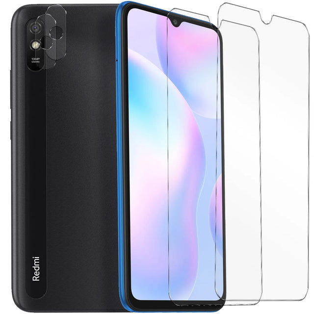 4in1 9H Displayschutz-Set für Xiaomi Redmi 9A, 2x Displayglas und 2x Kameraglas
