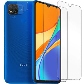 4in1 9H Displayschutz-Set für Xiaomi Redmi 9C, 2x Displayglas und 2x Kameraglas
