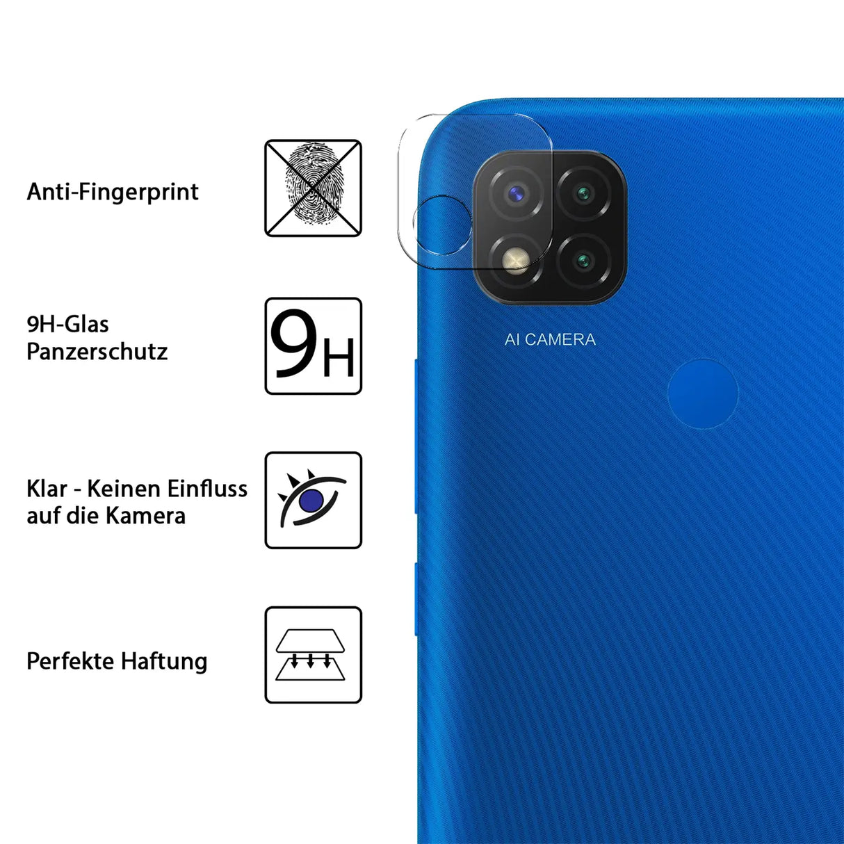 4in1 9H Displayschutz-Set für Xiaomi Redmi 9C, 2x Displayglas und 2x Kameraglas