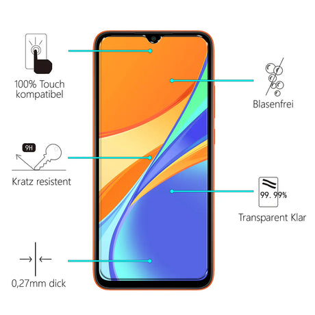 4in1 9H Displayschutz-Set für Xiaomi Redmi 9C, 2x Displayglas und 2x Kameraglas