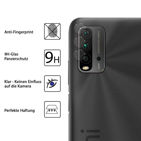 4in1 9H Displayschutz-Set für Xiaomi Redmi 9T, 2x Displayglas und 2x Kameraglas