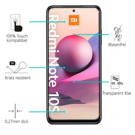 4in1 9H Displayschutz-Set für Xiaomi Redmi Note 10 / 10S, 2x Displayglas und 2x Kameraglas
