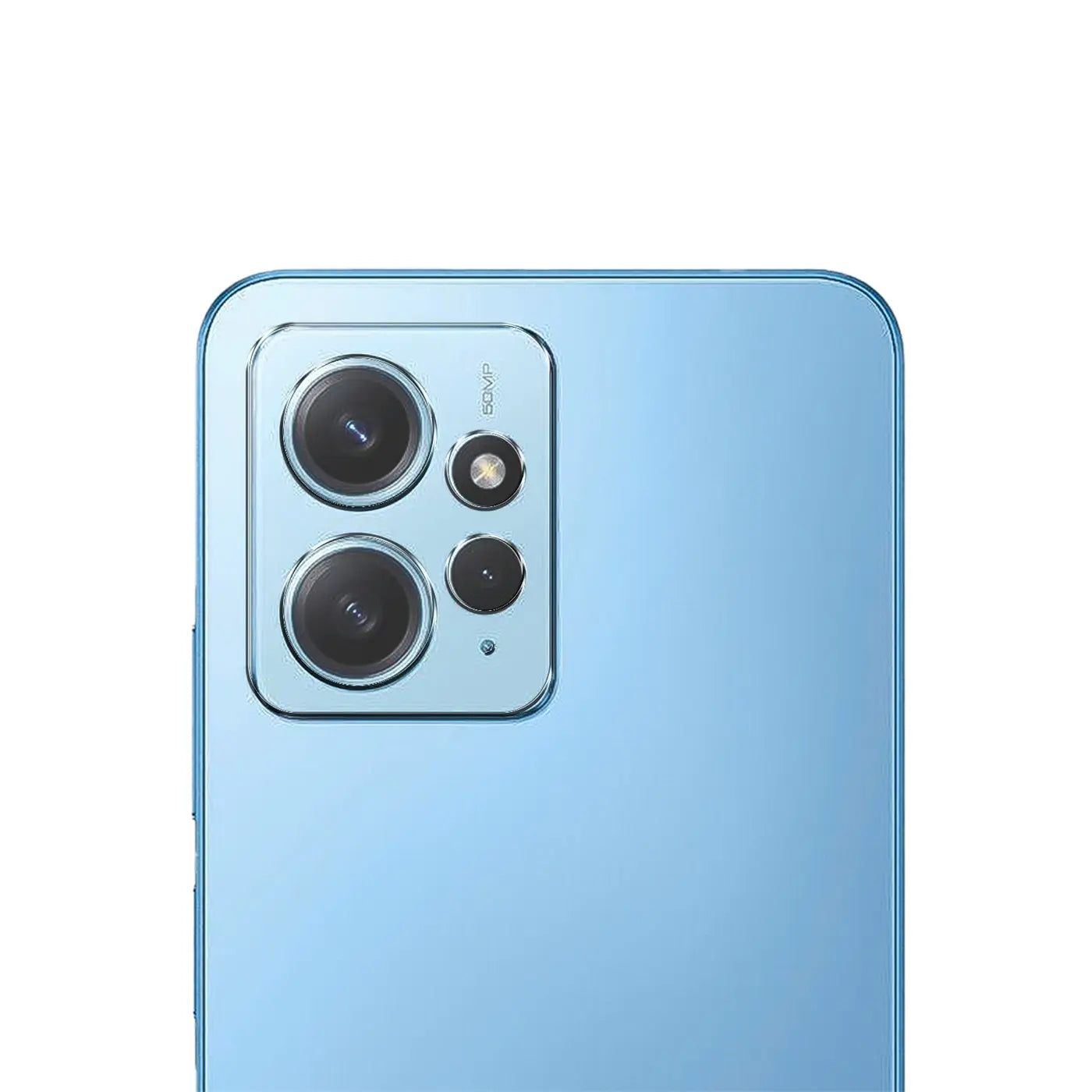 Rückseite eines blauen Xiaomi Redmi Note 12 4G Smartphones, schräg von hinten oben. Sichtbar sind die drei Kameras.