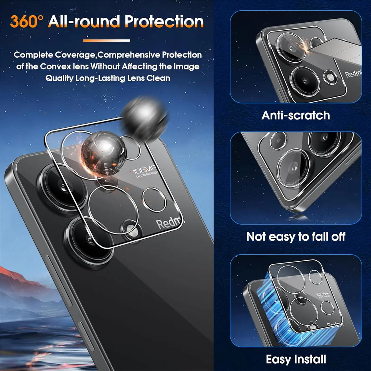 4in1 9H Displayschutz-Set für Xiaomi Redmi Note 13 4G, 2x Displayglas und 2x Kameraglas