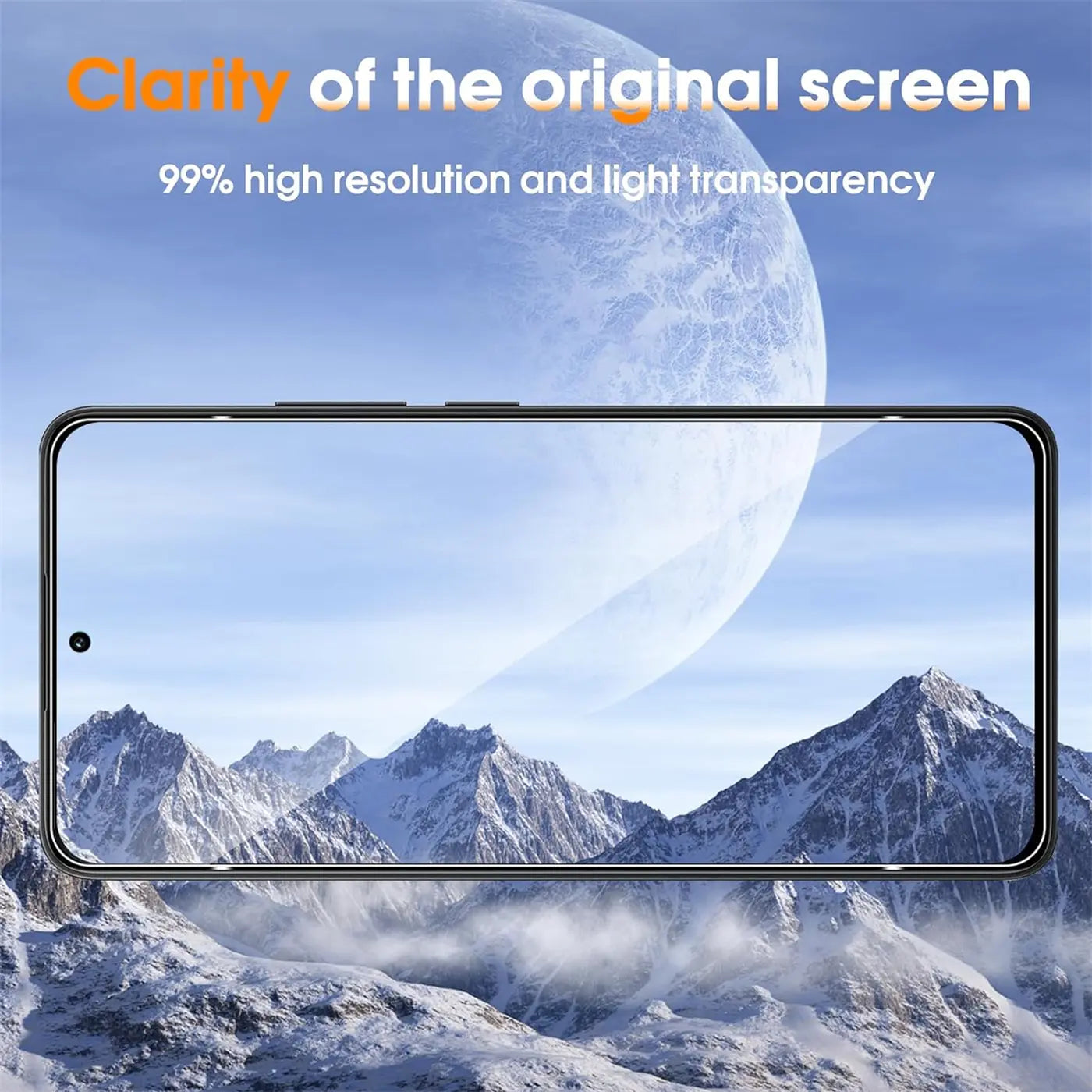 Schwarzes Xiaomi Redmi Note 13 4G im Querformat, Display zeigt Berglandschaft mit Mond im Hintergrund.