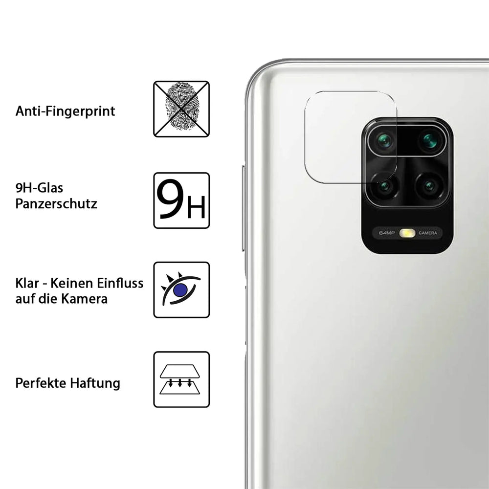 4in1 9H Displayschutz-Set für Xiaomi Redmi Note 9 Pro, 2x Displayglas und 2x Kameraglas