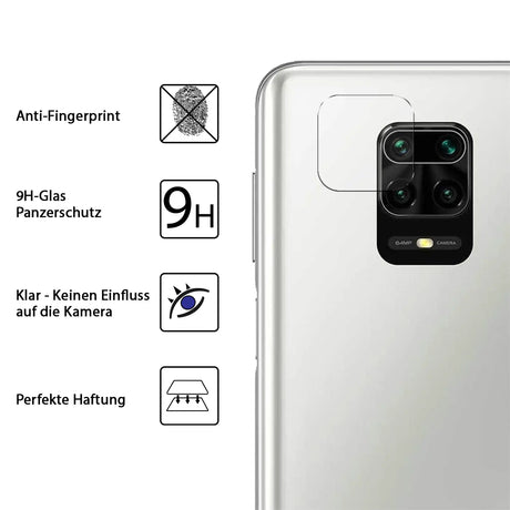 4in1 9H Displayschutz-Set für Xiaomi Redmi Note 9 Pro, 2x Displayglas und 2x Kameraglas