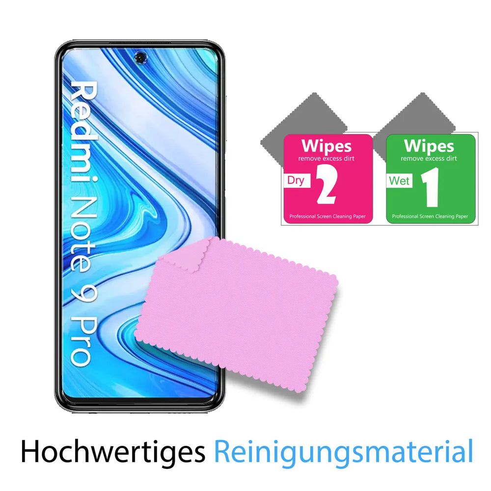 4in1 9H Displayschutz-Set für Xiaomi Redmi Note 9 Pro, 2x Displayglas und 2x Kameraglas