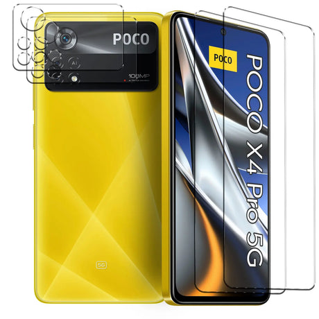 4in1 9H Displayschutz-Set für Xiaomi POCO X4 Pro 5G, 2x Displayglas und 2x Kameraglas