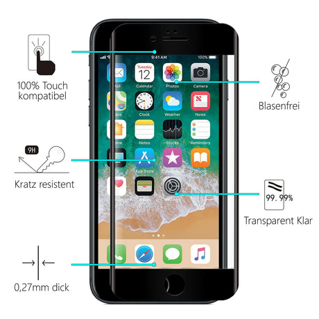 Full Screen Panzerglas für iPhone 7 / 8 / SE 2 / SE 3 mit Farbrahmen