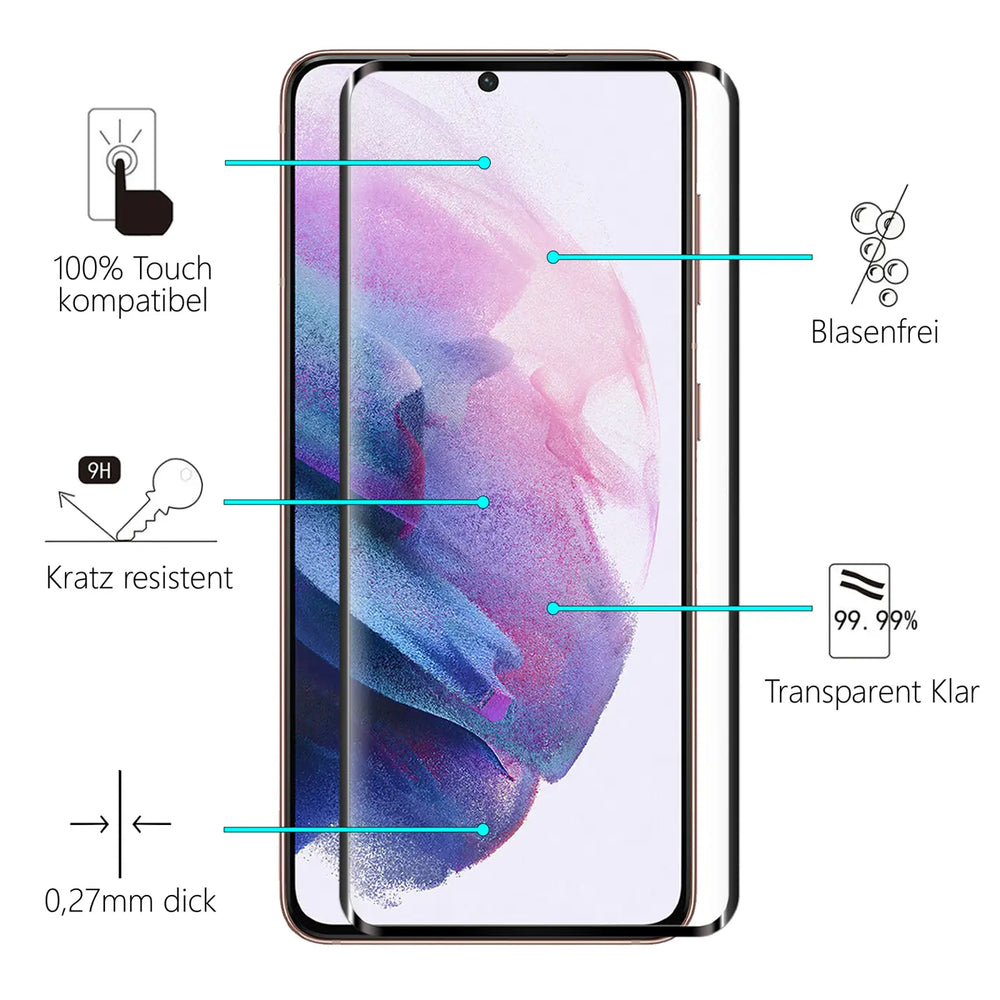 Full Screen Panzerglas für Samsung Galaxy S21 mit Farbrahmen