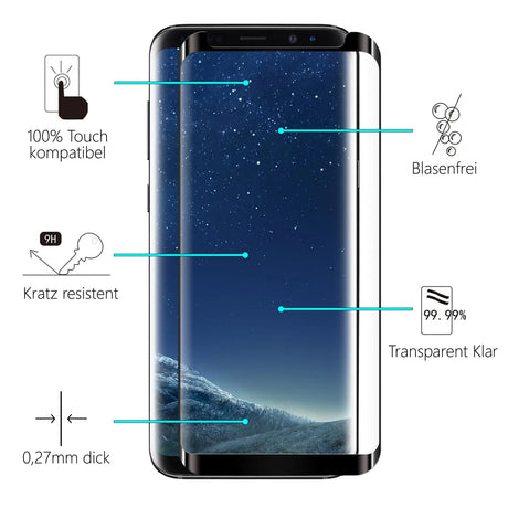 Full Screen Panzerglas für Samsung Galaxy S8 Plus mit Farbrahmen