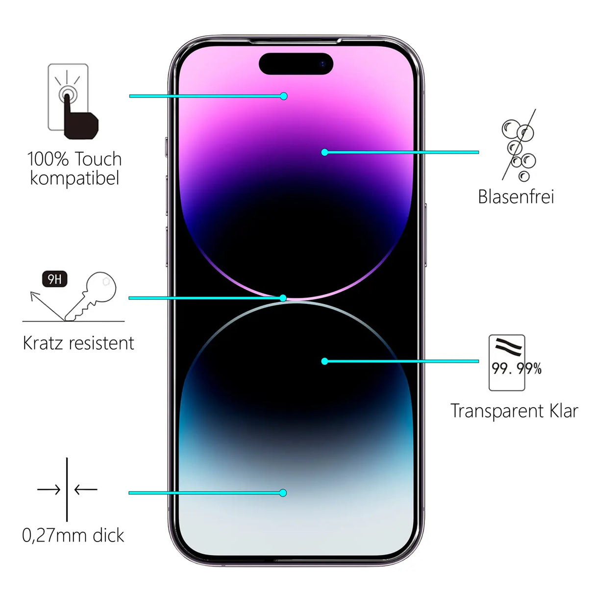 Kratzfeste und bruchsichere 9H Panzerfolie für iPhone 14 Pro Max