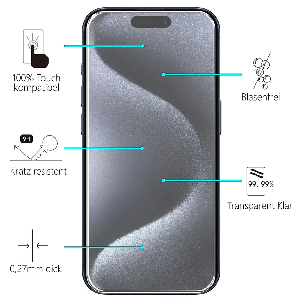 Kratzfeste und bruchsichere 9H Panzerfolie für iPhone 15 Pro