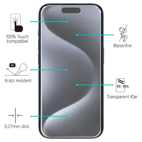 Kratzfeste und bruchsichere 9H Panzerfolie für iPhone 15 Pro Max