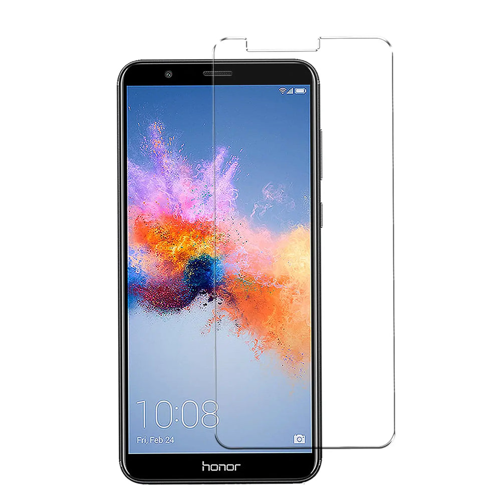 Honor 7 Smartphone mit aufgesetztem, transparentem Panzerglas Displayschutz, schräg von oben.
