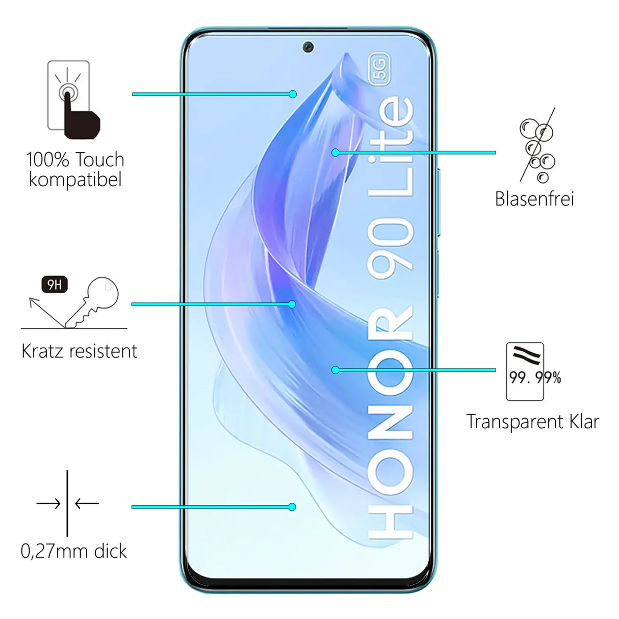 Kratzfeste und bruchsichere 9H Panzerfolie für Honor 90 Lite