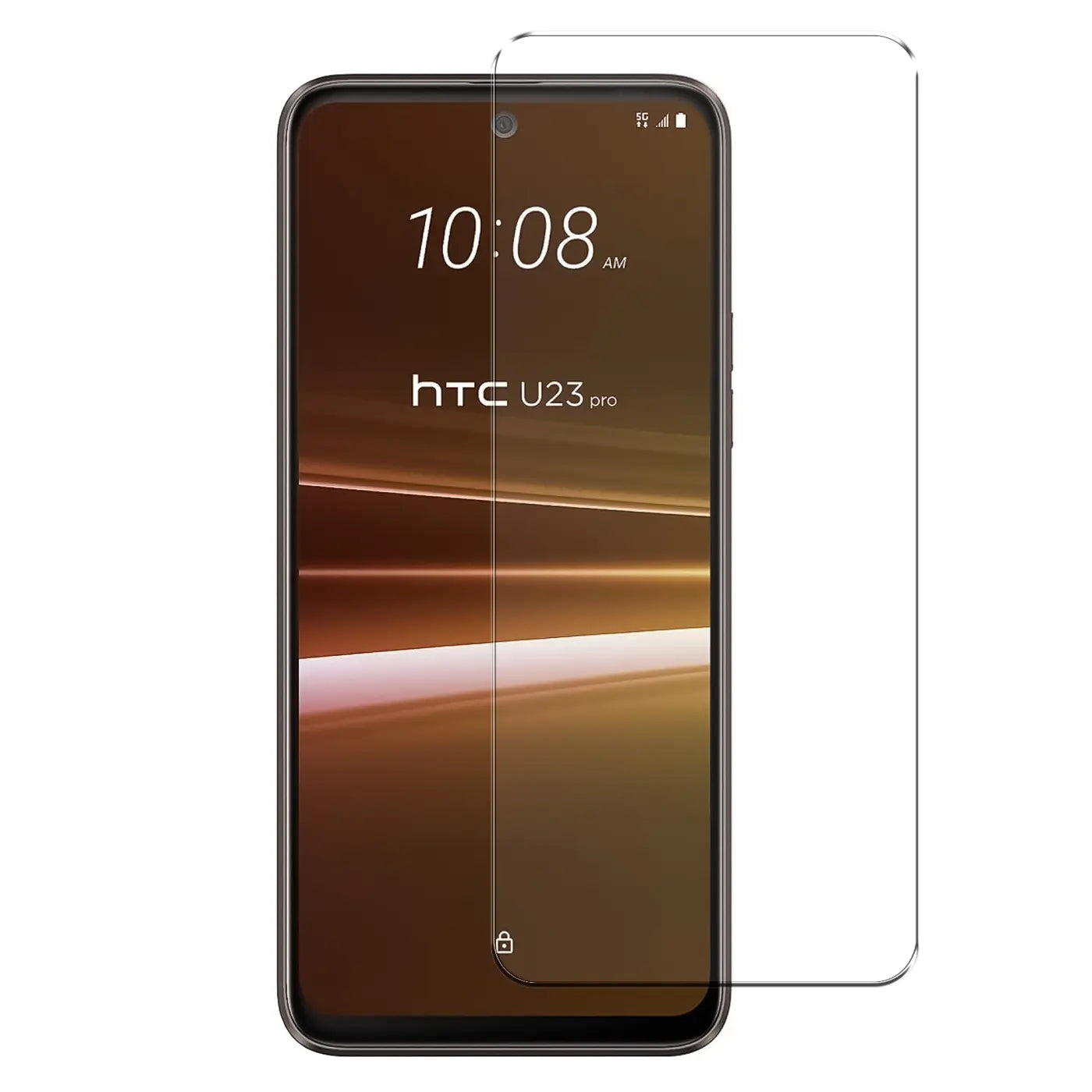 Schwarzes HTC U23 Pro Smartphone mit transparentem Panzerglas Displayschutz (Glas) von vorne, leicht schräg rechts.