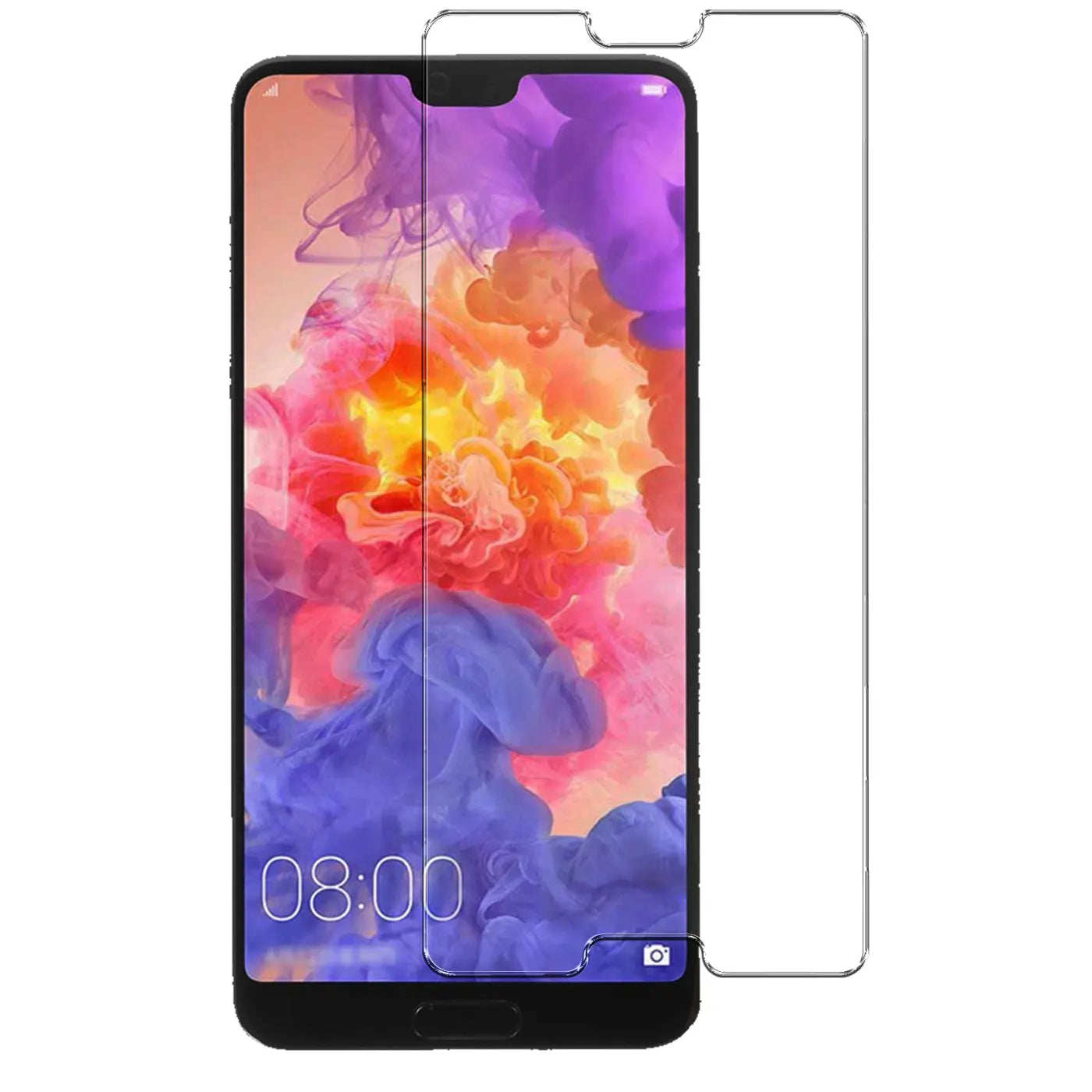 Huawei P20 Pro mit aufgelegtem, transparentem Panzerglas Displayschutz (9H) und einem weiteren daneben.