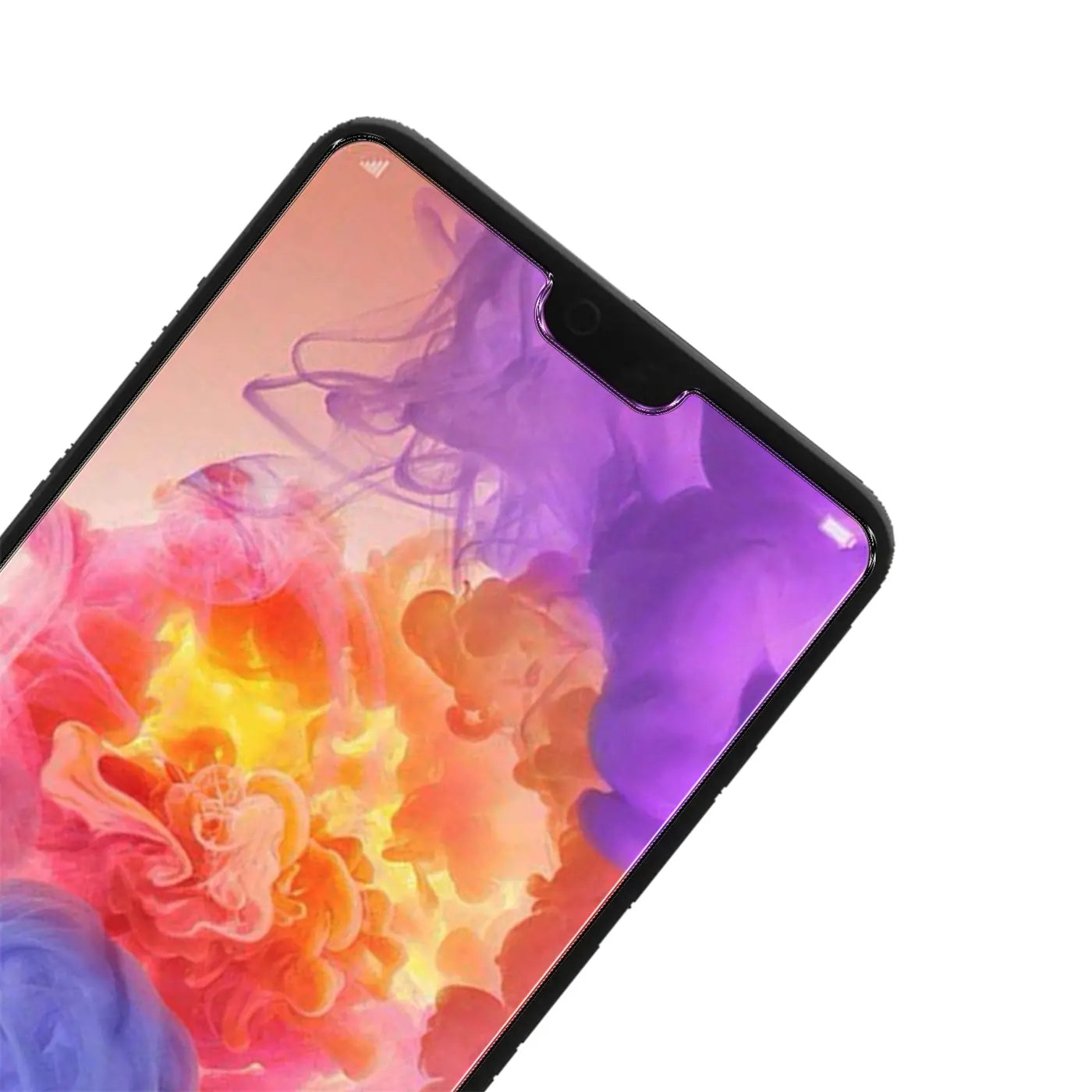 Nahaufnahme eines schwarzen Huawei P20 Pro von oben rechts, Display mit bunter Rauch-Animation.