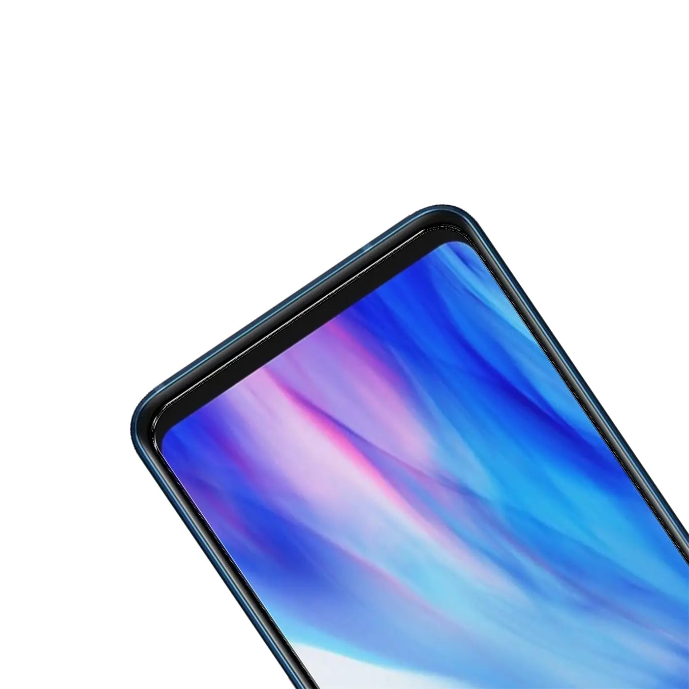 Nahaufnahme des oberen rechten Bereichs eines LG G7 Smartphones mit installiertem, transparentem Panzerglas-Displayschutz.