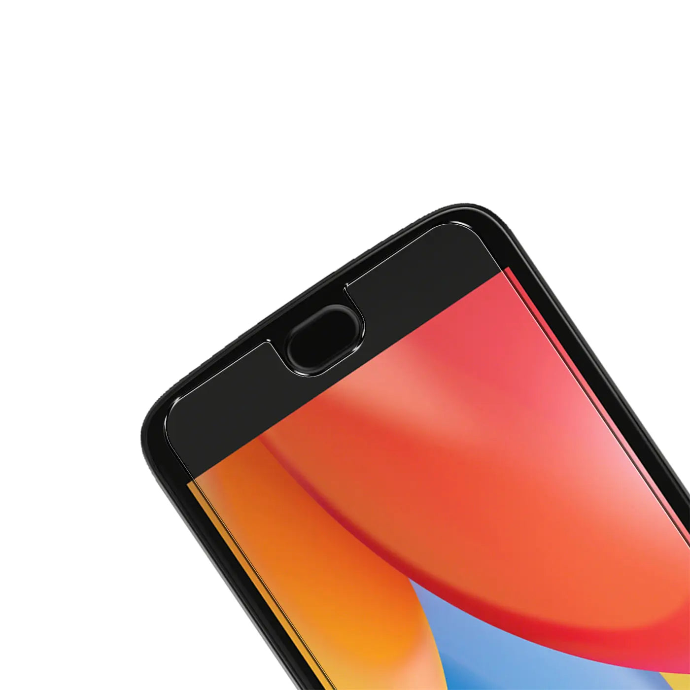 Nahaufnahme des oberen Bereichs eines schwarzen Motorola Moto E4 Plus mit transparentem Panzerglas-Displayschutz.