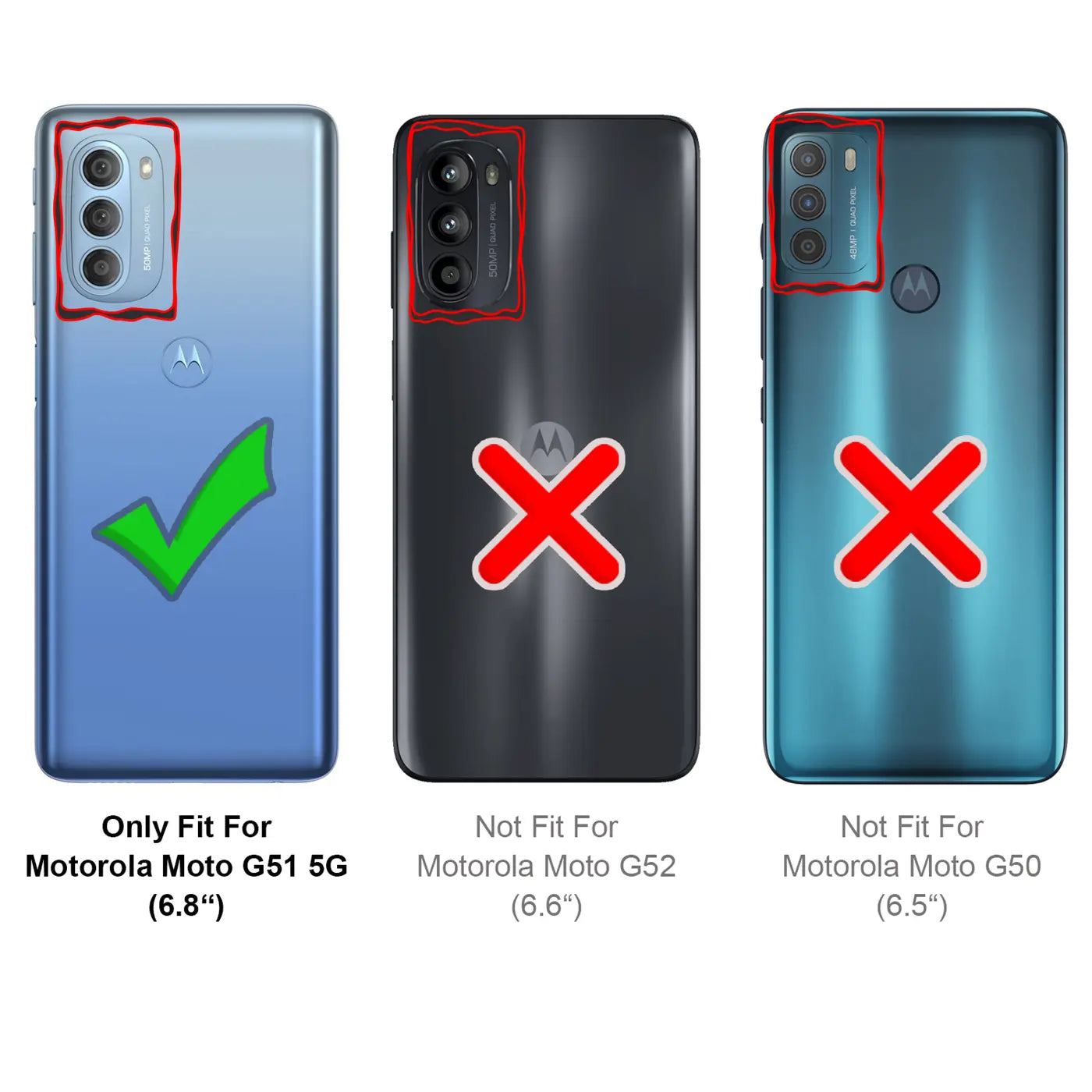 Rückseite von 3 Motorola Smartphones (blau, grau, türkis) mit Kamera-Modulen, von oben betrachtet.