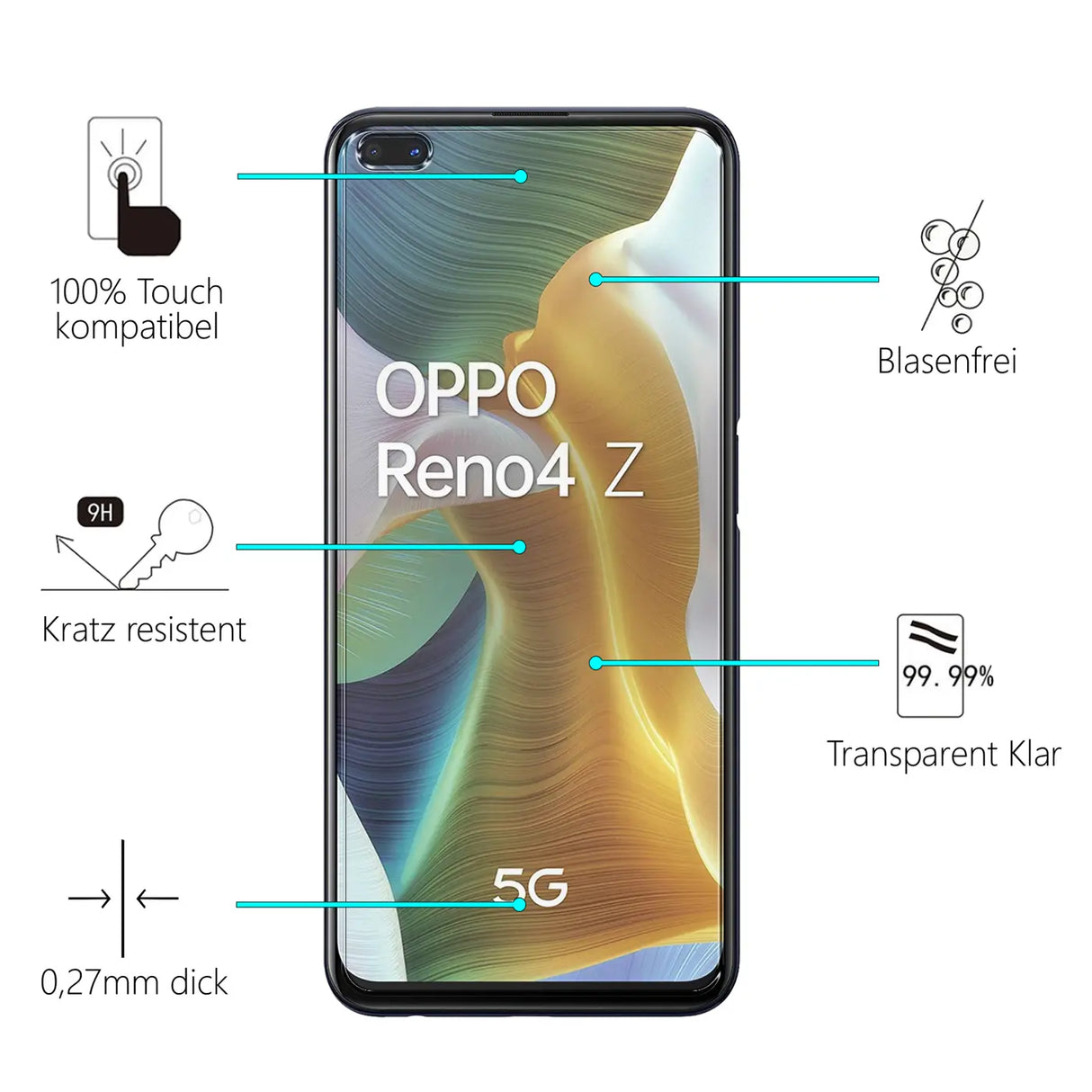 Kratzfeste und bruchsichere 9H Panzerfolie für Oppo Reno 4 Z 5G