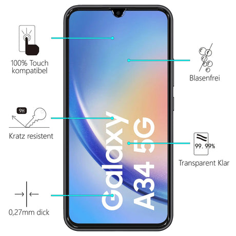 Kratzfeste und bruchsichere 9H Panzerfolie für Samsung Galaxy A34 5G
