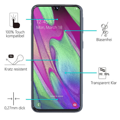 Kratzfeste und bruchsichere 9H Panzerfolie für Samsung Galaxy A40