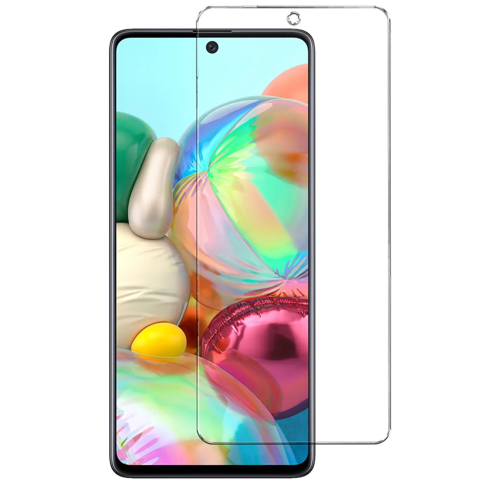 Transparentes Panzerglas für Samsung Galaxy A52/A52S, mit Aussparung für Frontkamera, von vorne gesehen.
