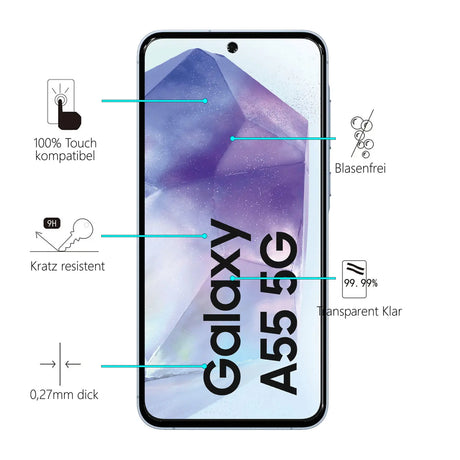 Kratzfeste und bruchsichere 9H Panzerfolie für Samsung Galaxy A55 5G