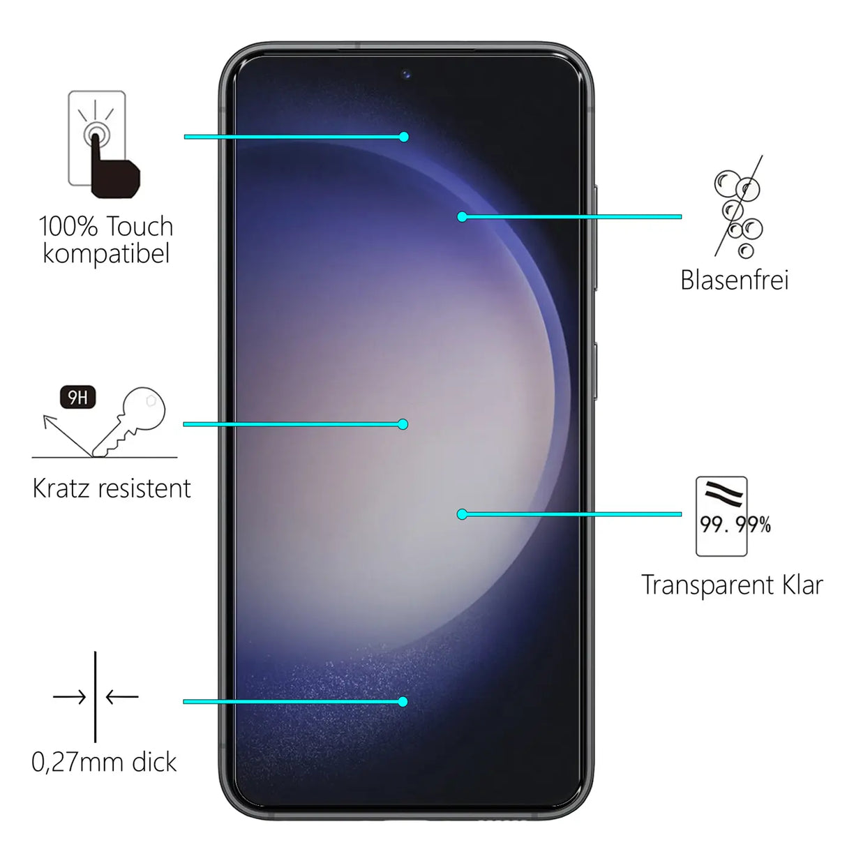 Kratzfeste und bruchsichere 9H Panzerfolie für Samsung Galaxy S23 Plus