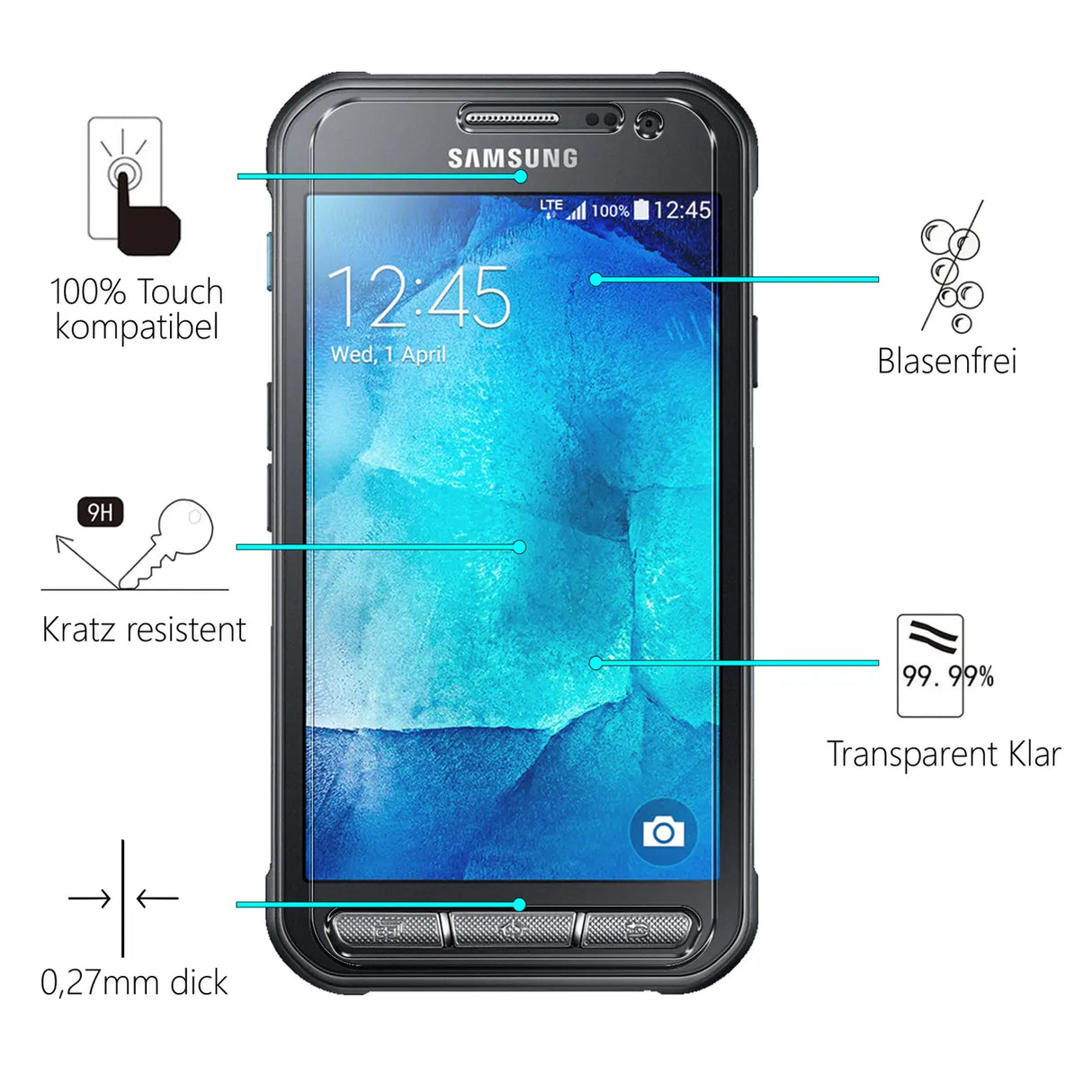 Kratzfeste und bruchsichere 9H Panzerfolie für Samsung Galaxy Xcover 3