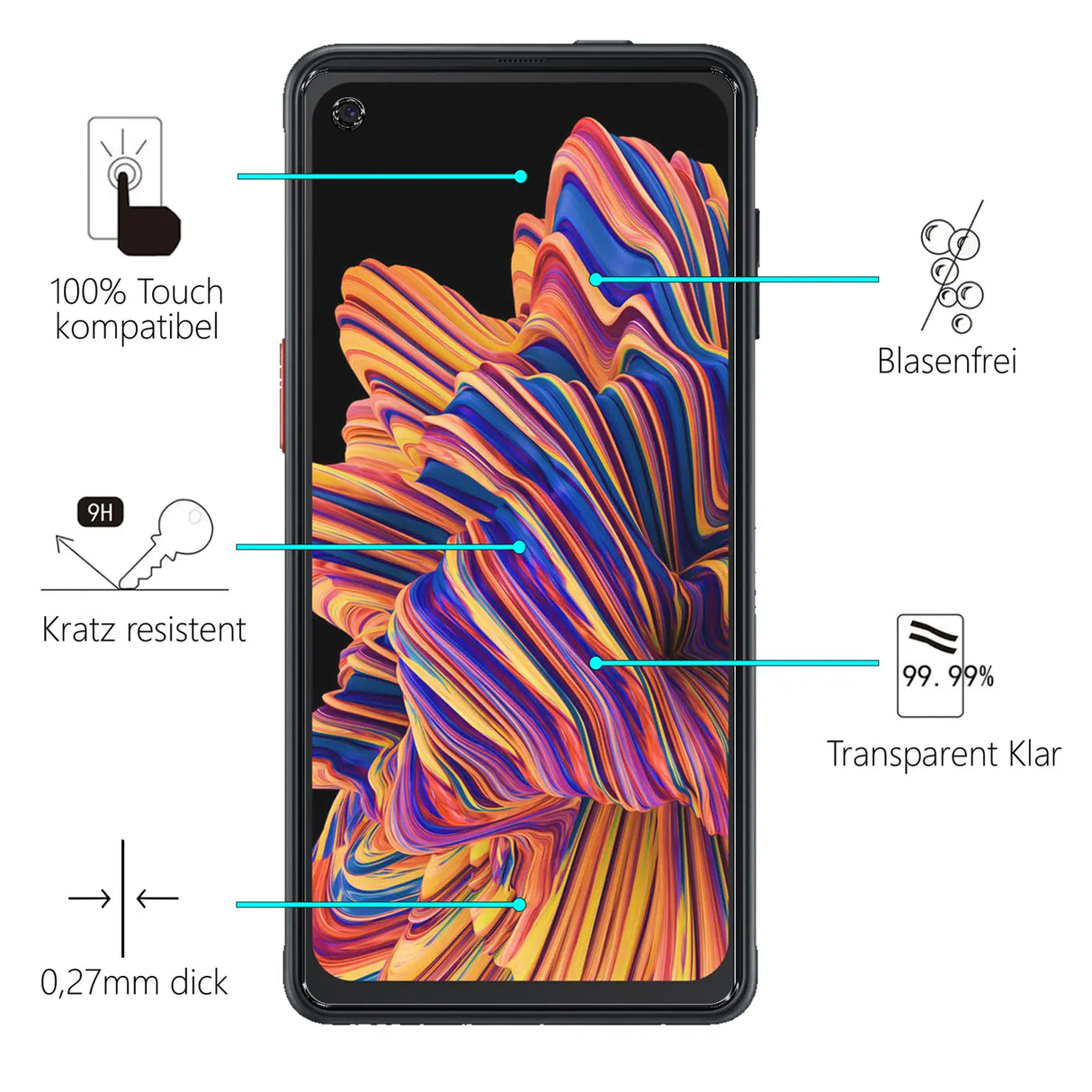 Kratzfeste und bruchsichere 9H Panzerfolie für Samsung Galaxy Xcover Pro