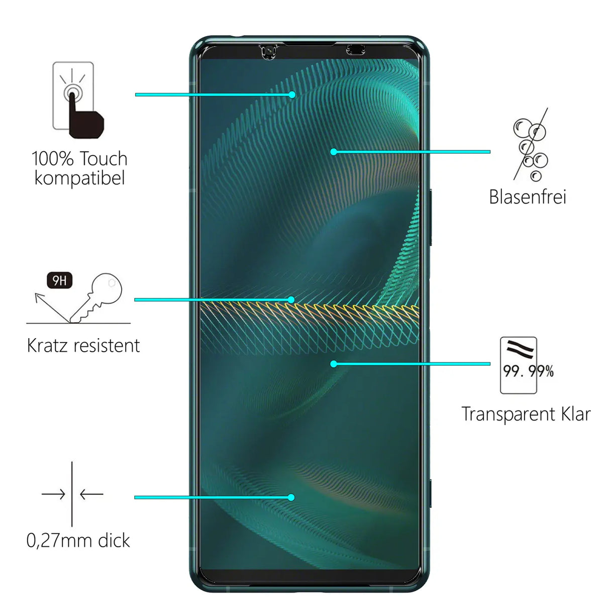 Kratzfeste und bruchsichere 9H Panzerfolie für Sony Xperia 5 III